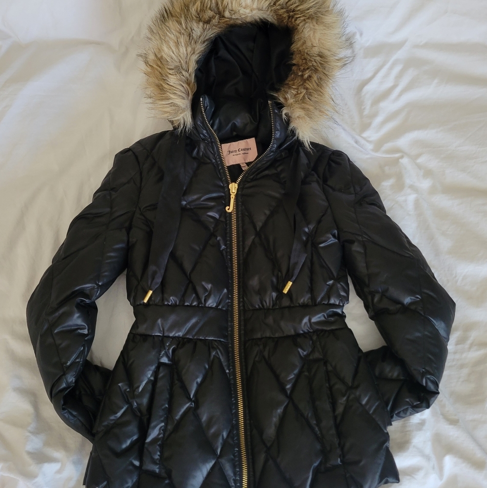 Juicy Couture Quilted 80% Down 20% Feather Puffer Jacket w/ Sherling Hood Small